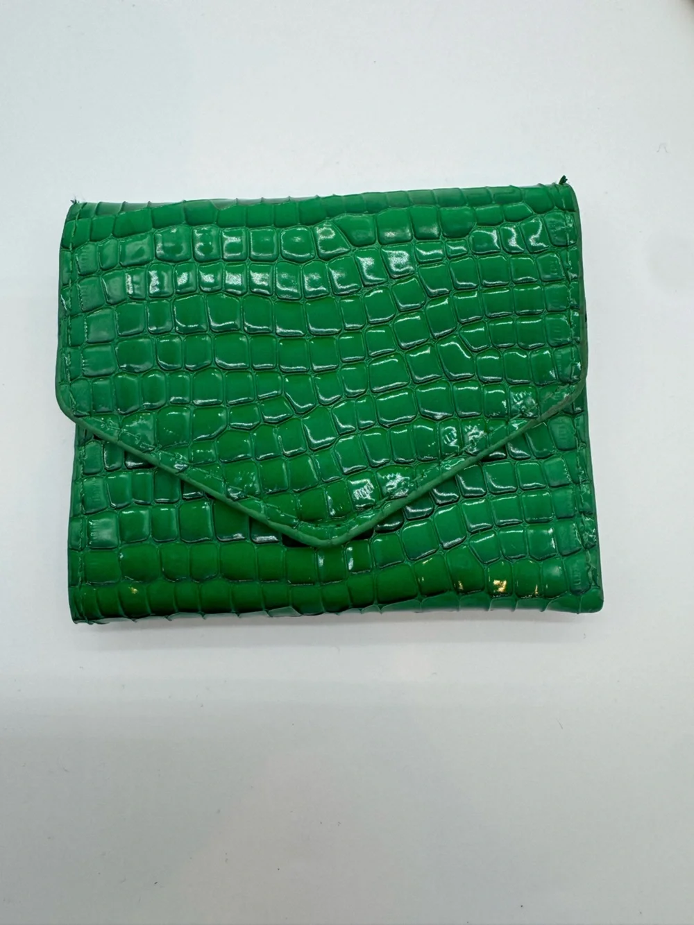 Anthropologie Green Croc-Embossed Envelope wallet